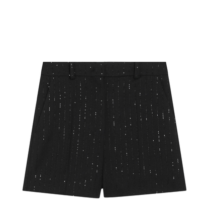 Black Shorts with Pinstripe-Effect Micro Sequins