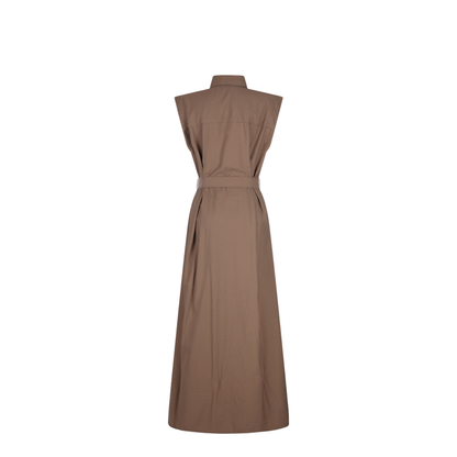 Long Sleeveless Cotton Dress with Belt at the Waist