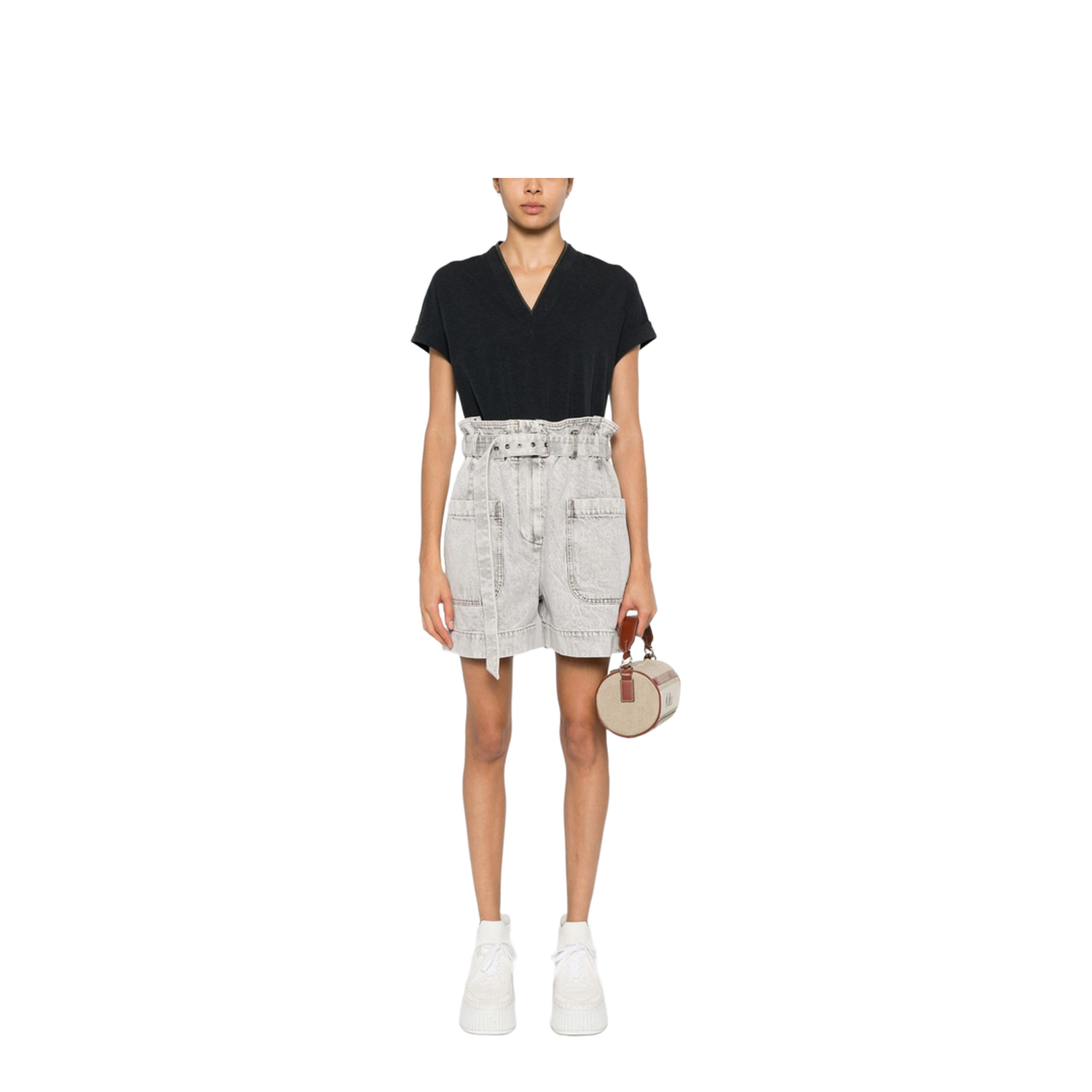 Cotton V-necked T-shirt - Grey