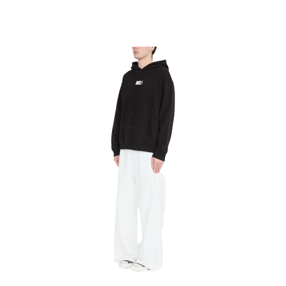 Black Front Pouch Pocket Adjustable Drawstring Hood Ribbed Cuffs Logo Patch Detailing