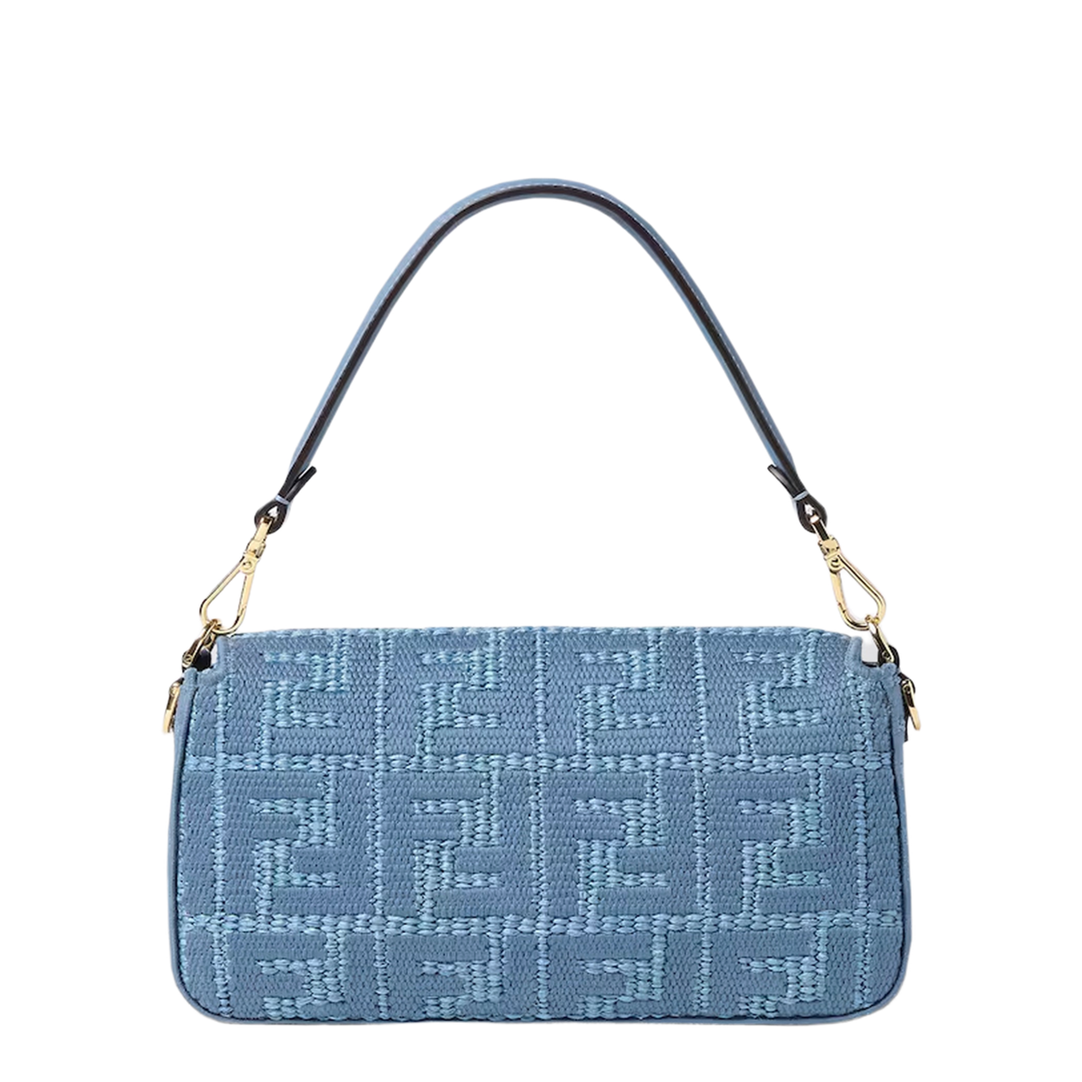 Baguette Raffia-Effect Shoulder Bag - Blue
