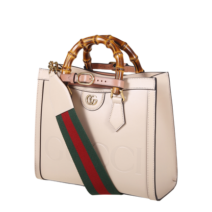 Diana Medium Leather Tote Bag - Beige