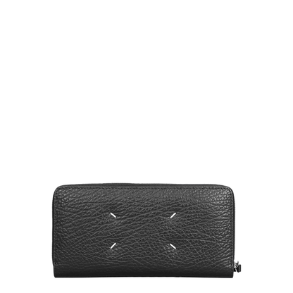 Four Stitches Calfskin Zip-Around Wallet - Black (Negro)