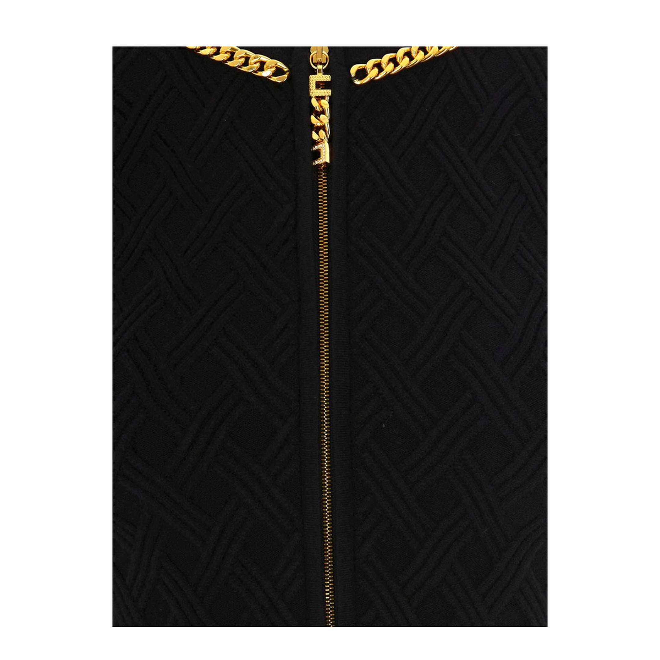 MAYFEYR - Elisabetta Franchi - Black Diamond Pattern Zip Front Sweater - MK29B56E2110