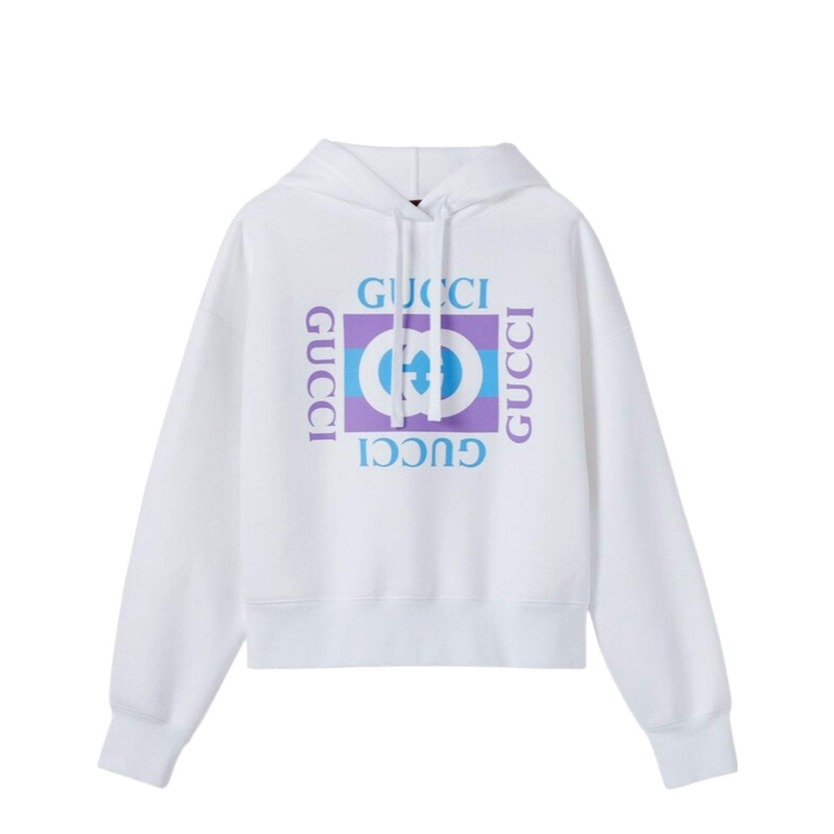 Cotton Hooded Sweatshirt with Print in White
