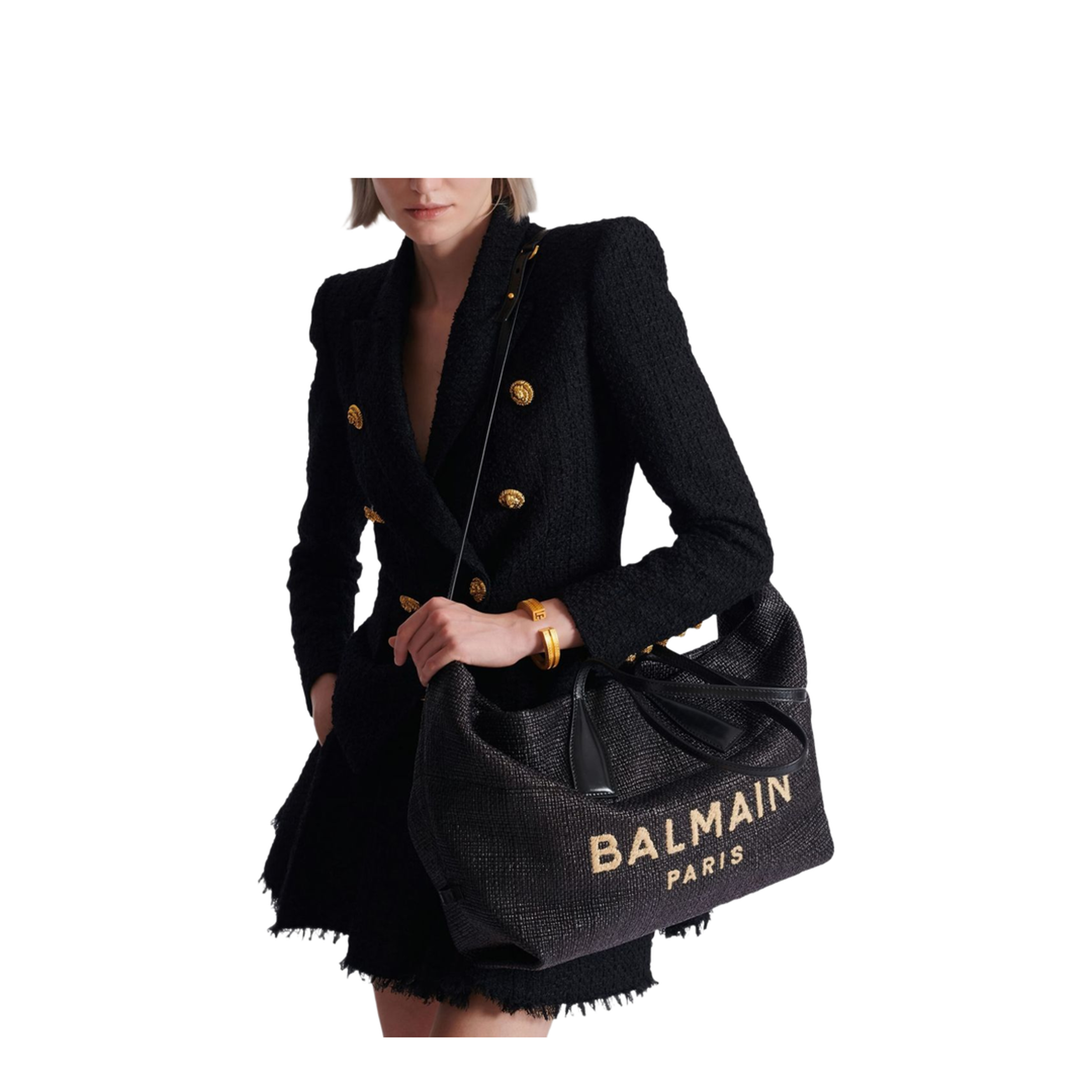Track Medium Raffia Tote Bag - Black