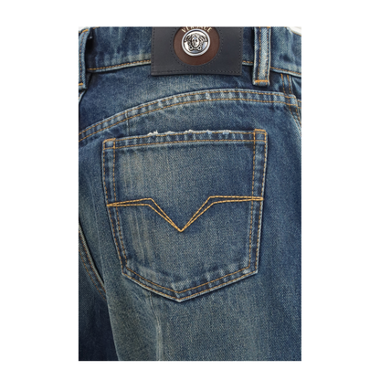 MAYFEYR - Versace - Distressed Straight-Leg Cotton Denim Jeans - 10245291A17707