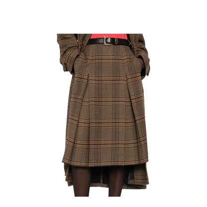 Midi Skirt in Prince of Wales Wool and Cashmere