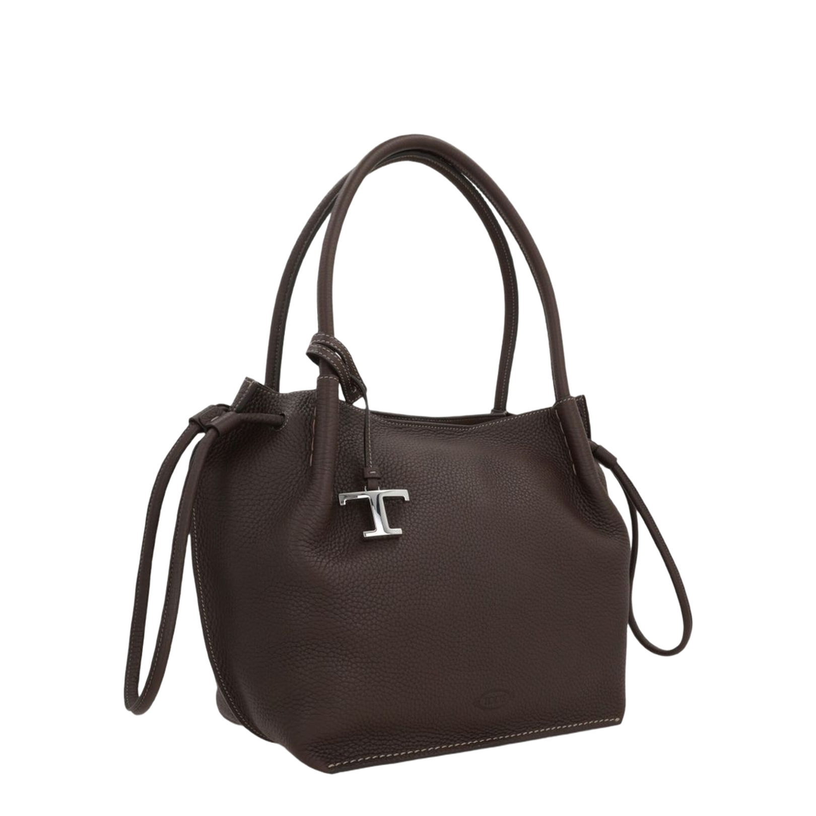 Chocolate Brown Leather Drawstring Closure Bag