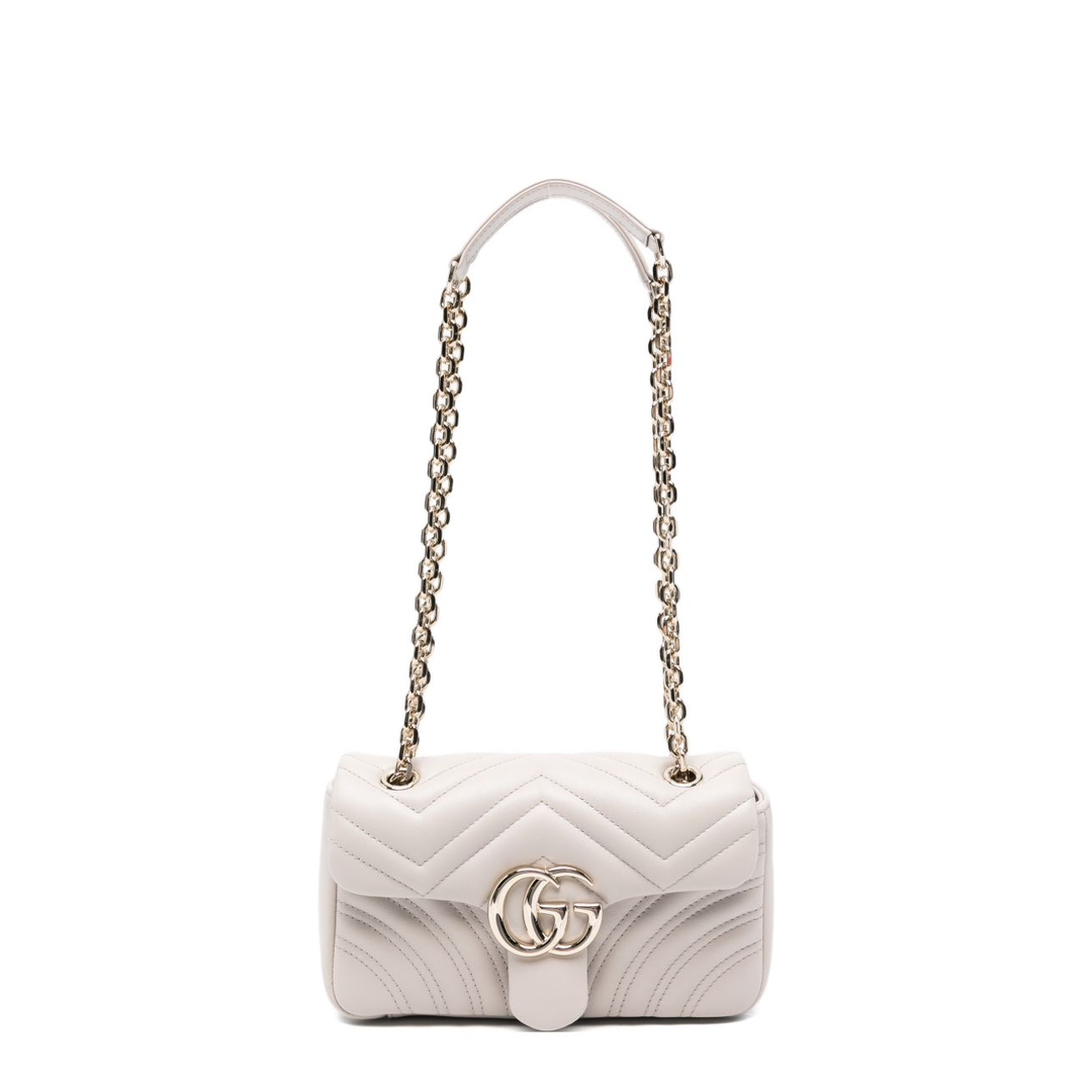 GG Marmont Small Matelassé Chevron Nappa Leather Shoulder Bag - Light Grey