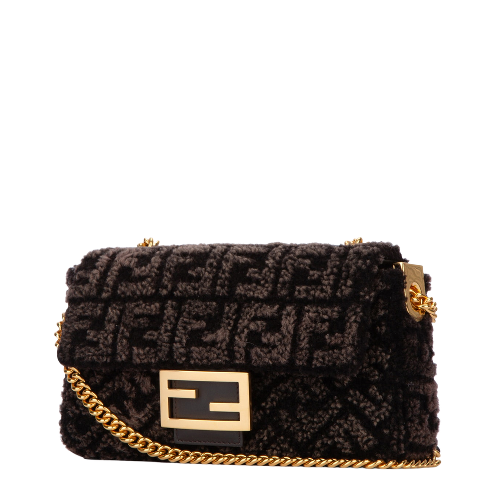 Baguette Faux Fur Shoulder Bags - Brown
