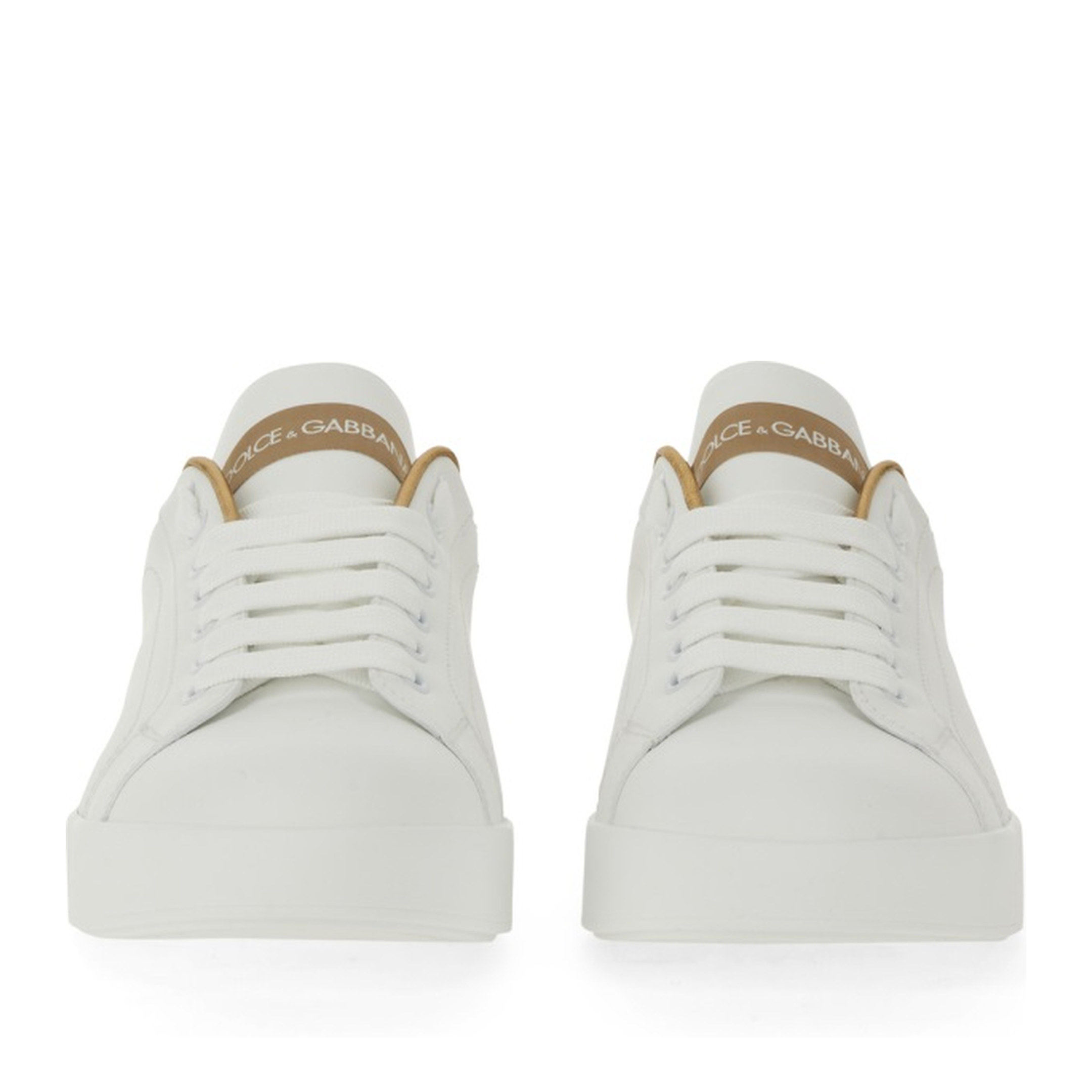 White Calfskin Low-Top Sneakers with Gold Details