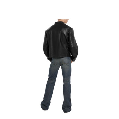 Leather Jacket with Horsebit in Black