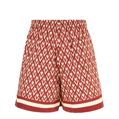 Red and Cream Cotton Bermuda Shorts with Toute la V Print