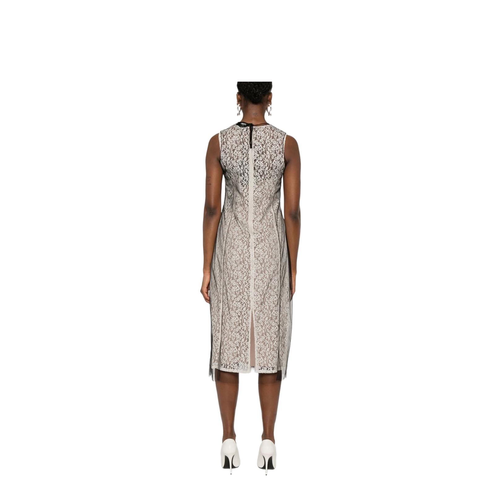 Black Rear Press-Stud Fastening Rear Slit Internal Slip Dress Double Layer