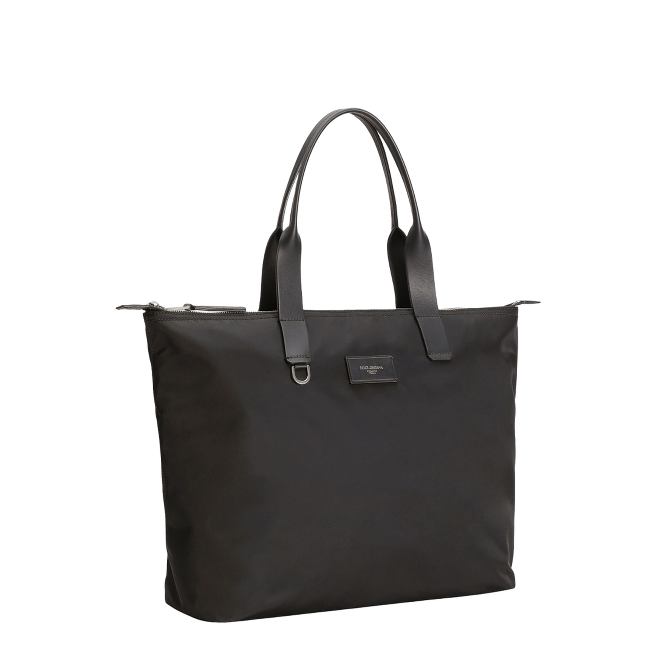 Adamo Small Nylon Smooth Calfskin Shopping Tote - Black