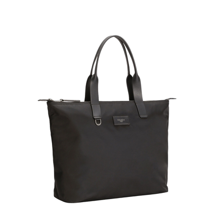 Adamo Small Nylon Smooth Calfskin Shopping Tote - Black