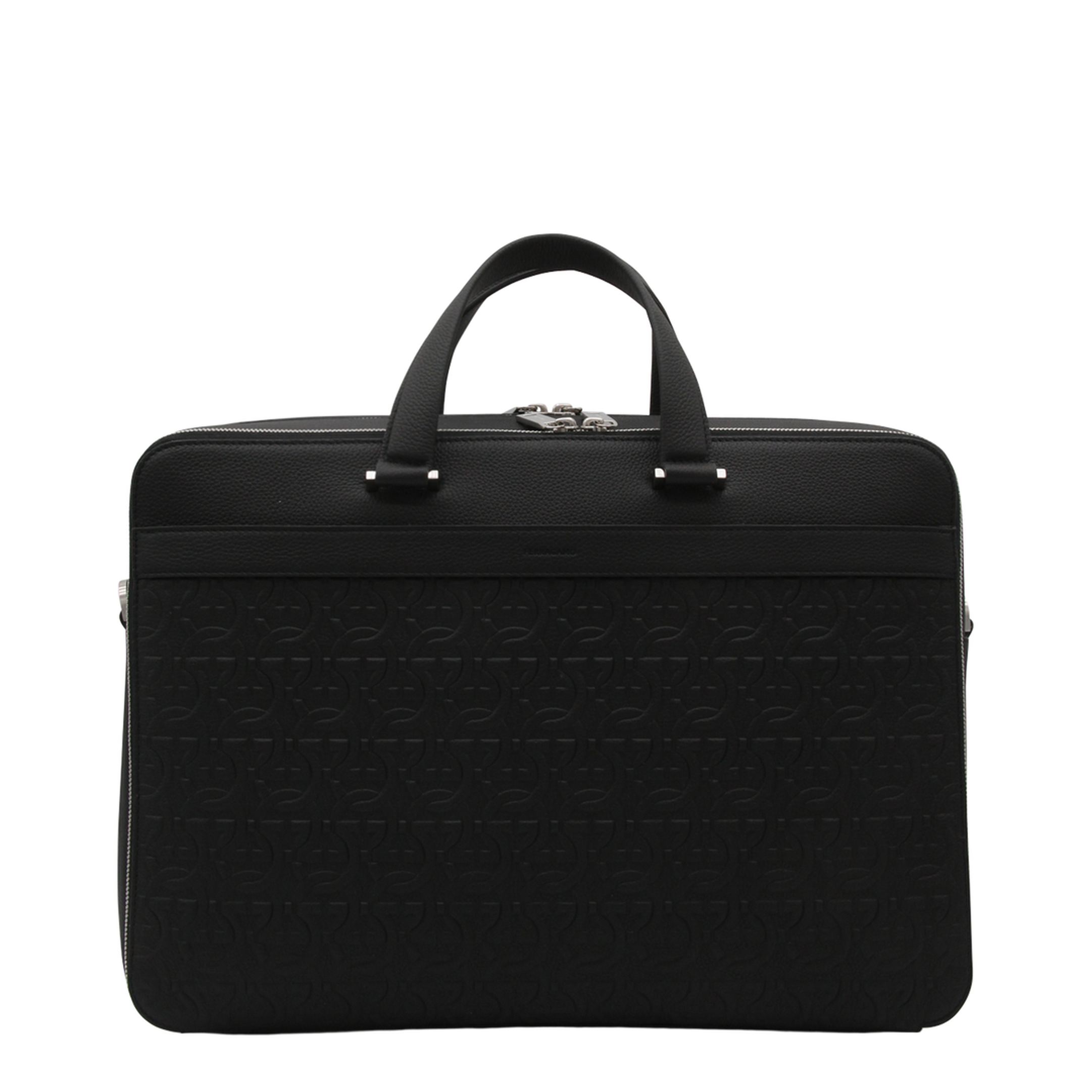 Salvatore Black Leather Business Gancini Top Handle Bag