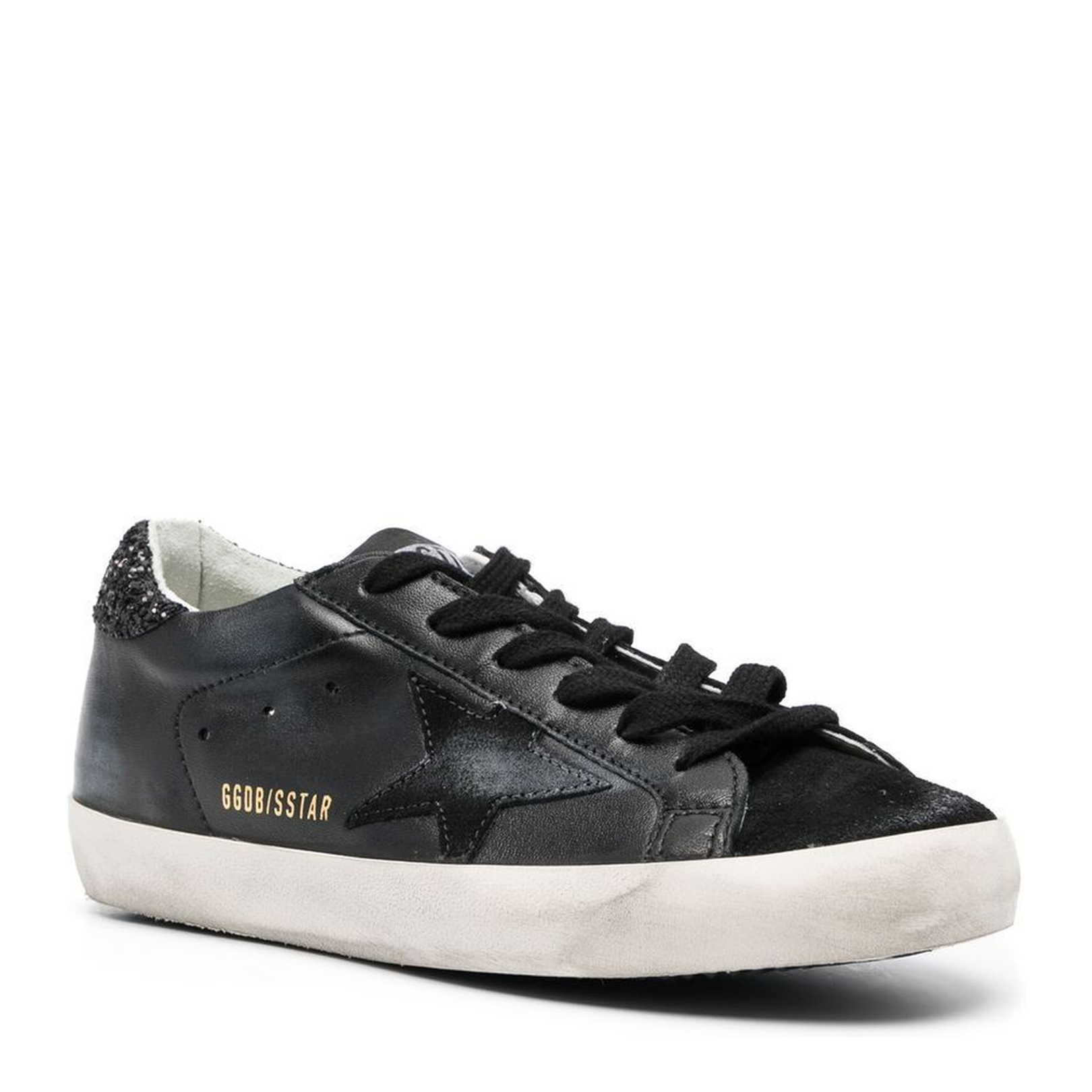 Super-Star in Black Nappa with Black Star and Glitter Heel Tab