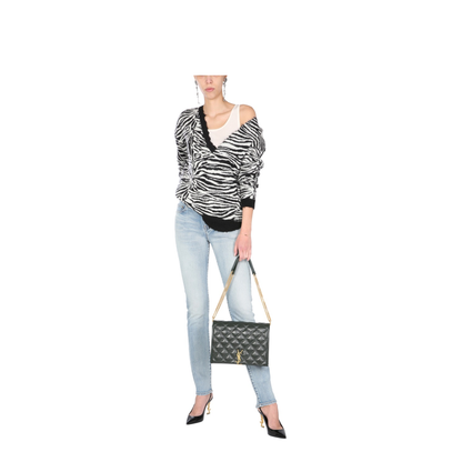 Black White Wool Mohair Blend Zebra-Pattern Ripped Jumper