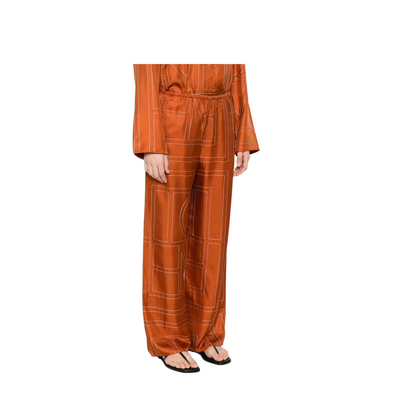 Brown Pants with Wide Leg and All-Over Logo Print
