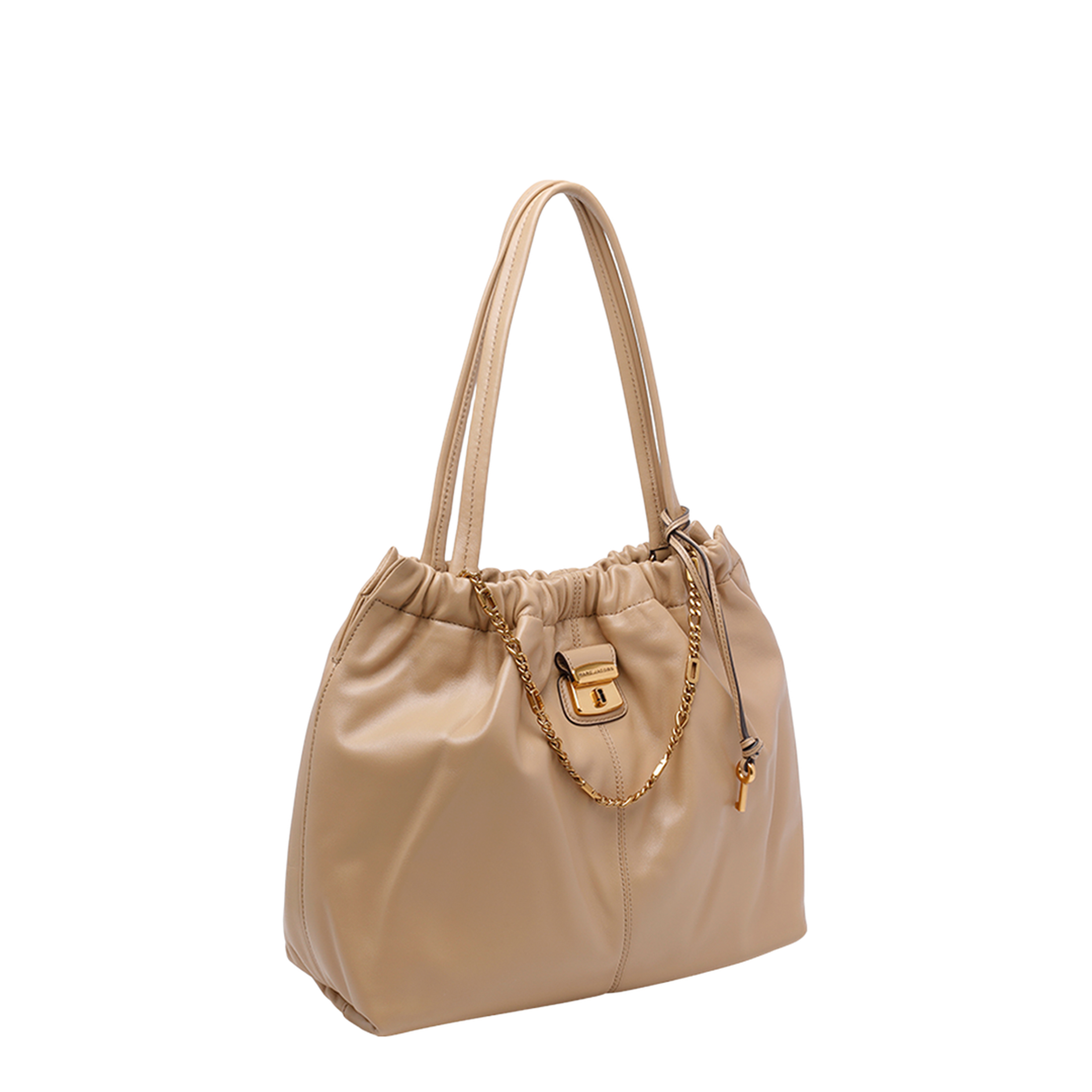 Tote Leather Shoulder Bag - Beige
