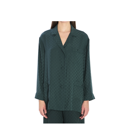 Silk Jacquard Shirt in Dark Green