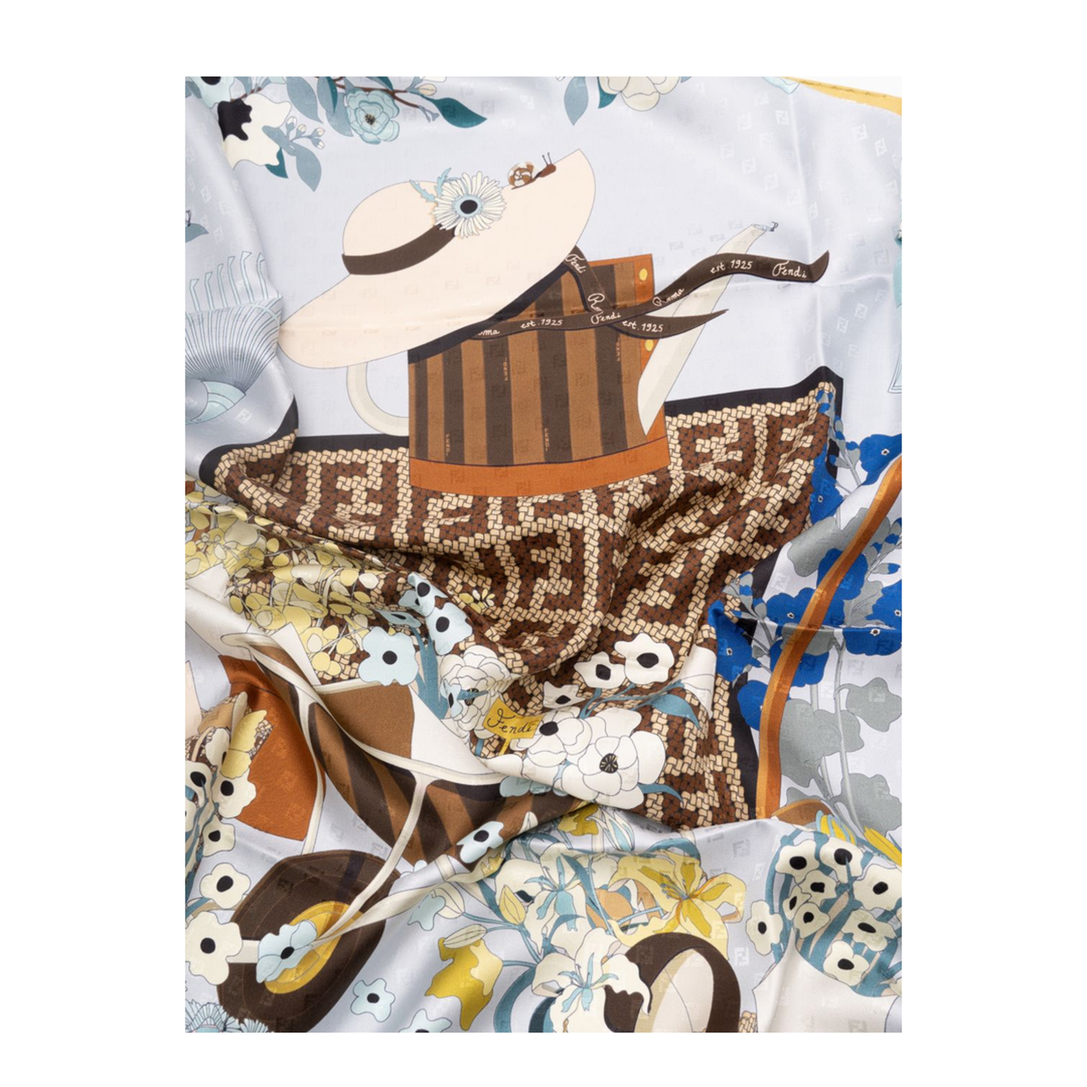 Gardening Light Blue Multicoloured Silk Foulard