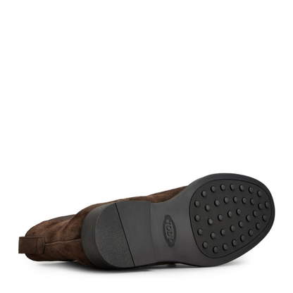 Coffee Brown Elasticated Side Panels Low Stacked Heel Round Toe