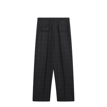 Grey Wool Trousers with Check Pattern