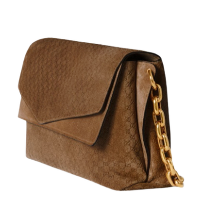 Large Shoulder Bag with Chain in Brown GG Suede