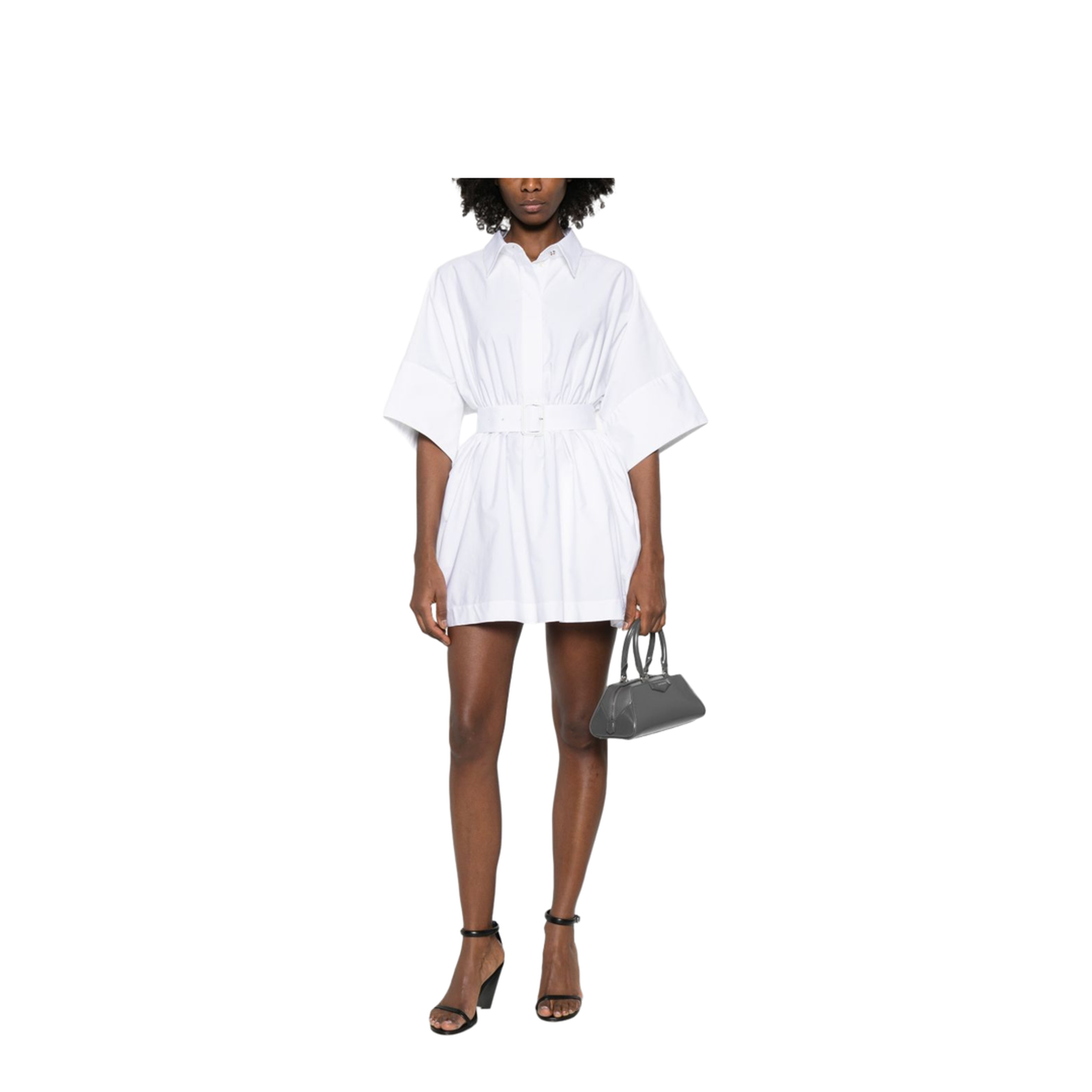 Mini Chemisier Dress in White Poplin