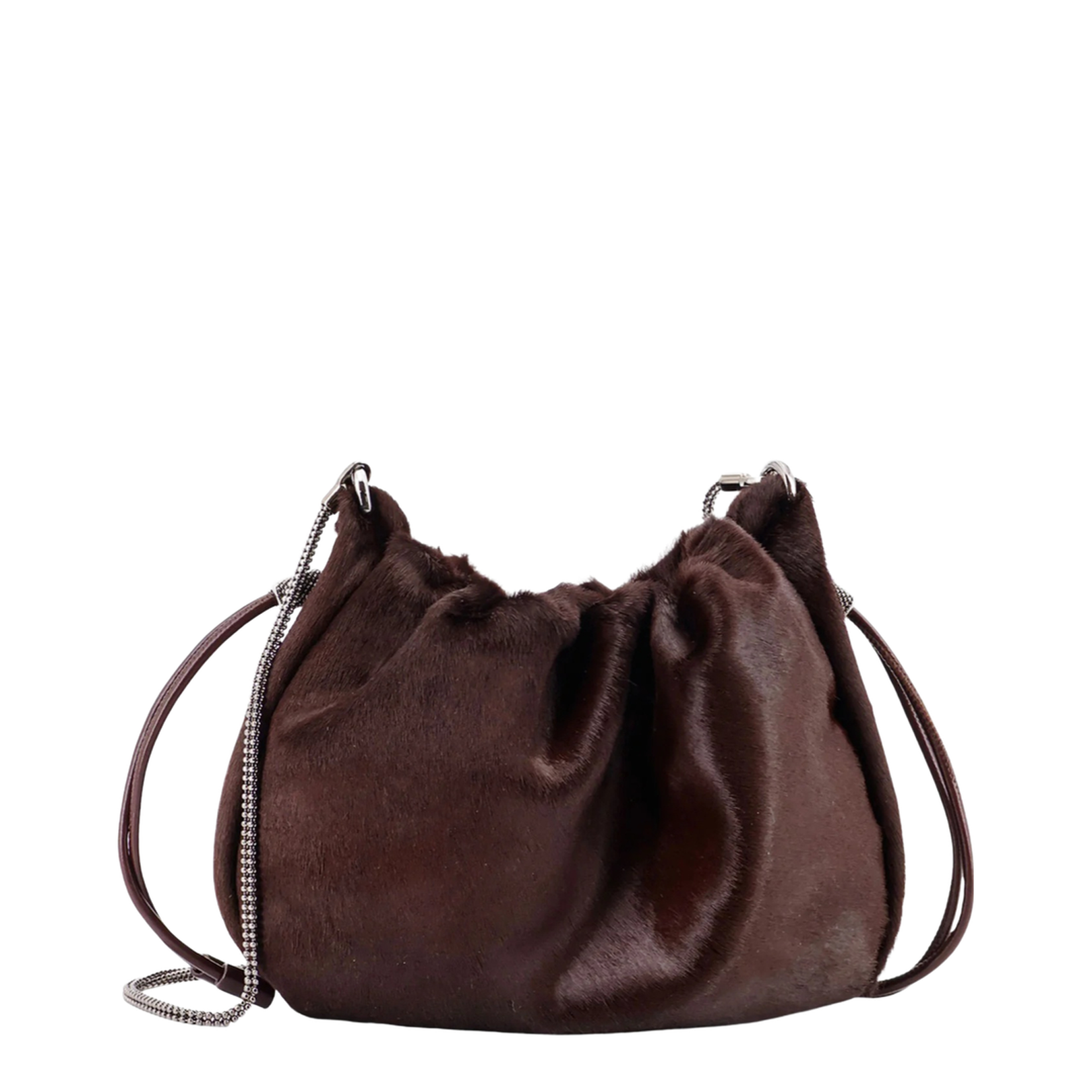 Chain Shoulder Bag with Drawstring Closure and Internal Pocket