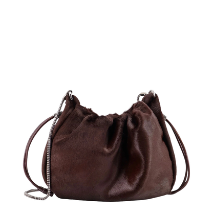 Chain Shoulder Bag with Drawstring Closure and Internal Pocket