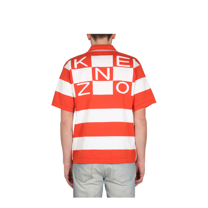 Orange Striped Cotton Polo Shirt