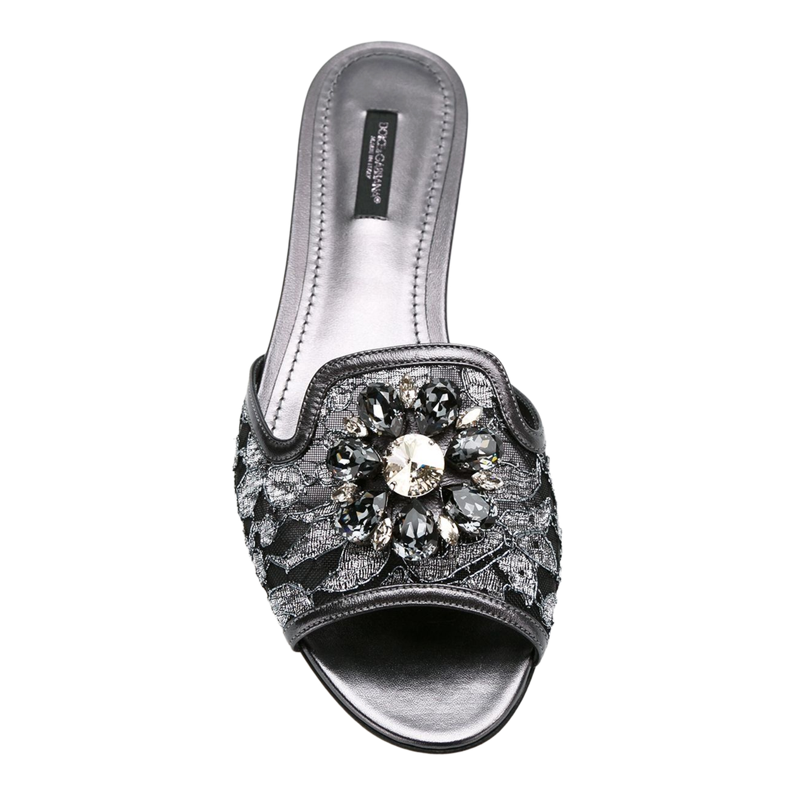 Crystal-Embellished Lace Sandals