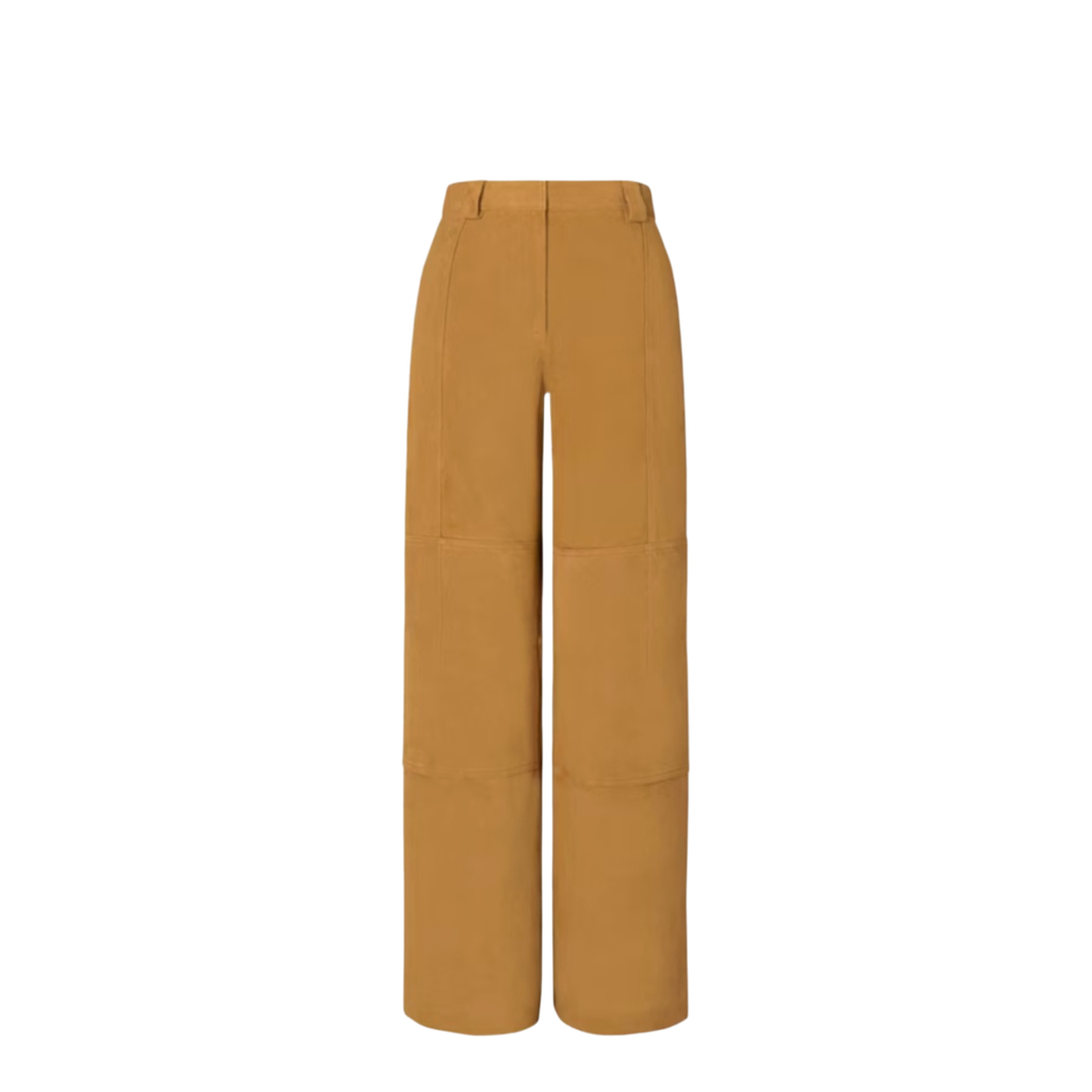 Beige Pants With Belt Loops And Insert Design In Suede