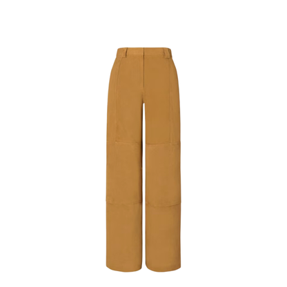 Beige Pants With Belt Loops And Insert Design In Suede
