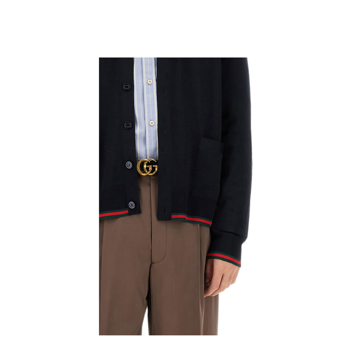 Wool Knit Cardigan with Web in Dark Blue