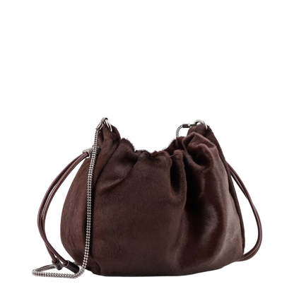 Chain Shoulder Bag with Drawstring Closure and Internal Pocket