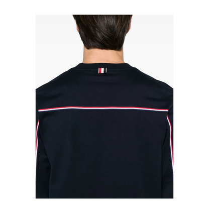 MAYFEYR - Thom Browne - Oversized Long Sleeve Tee With Rwb Knit Trim In Medium Weight Jersey - MJS289A00042415