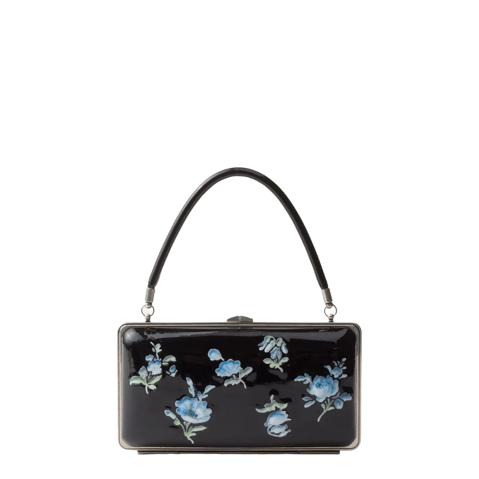Floral-Printed Patent Leather Clutch