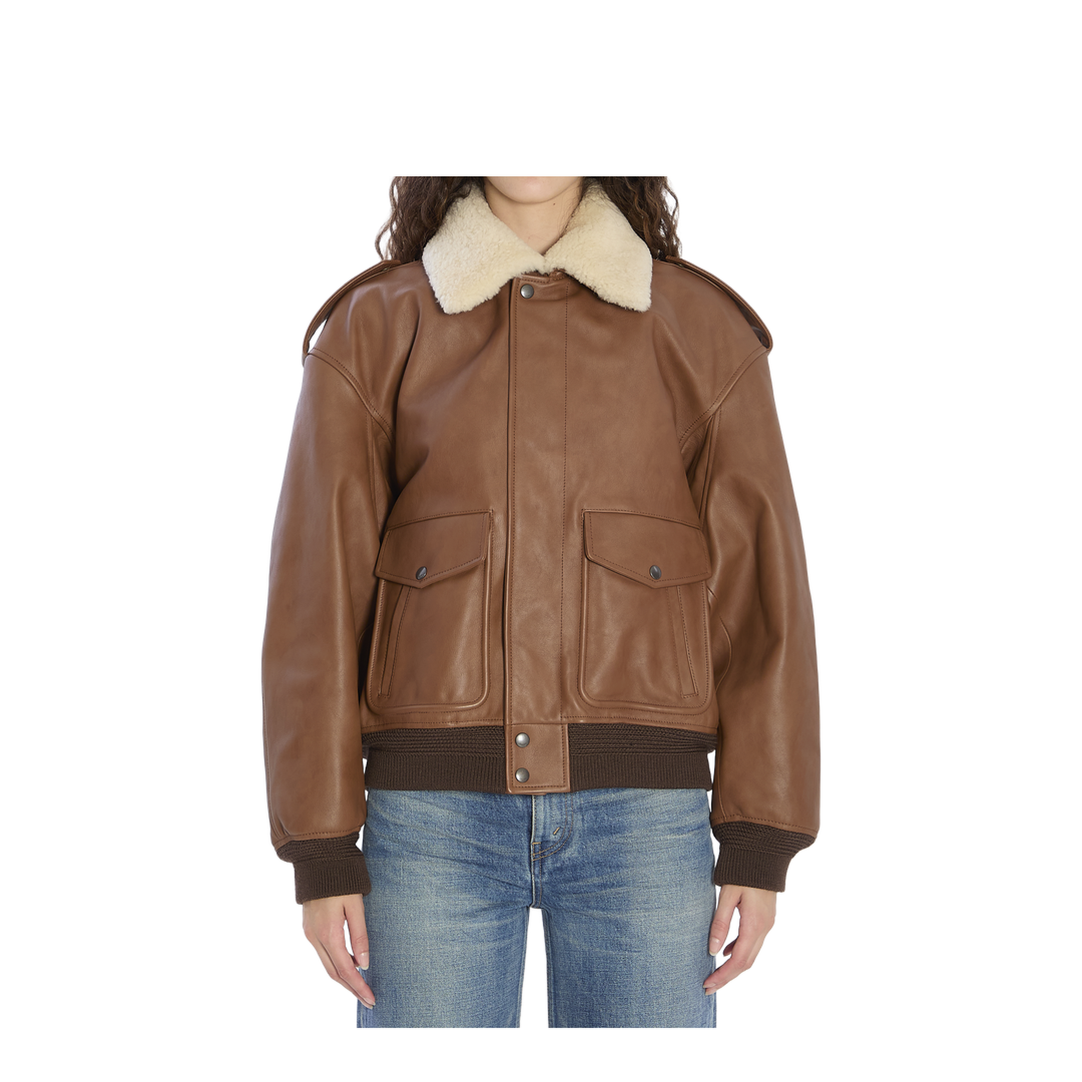 Bomber Jacket in Hammered Leather and Shearling