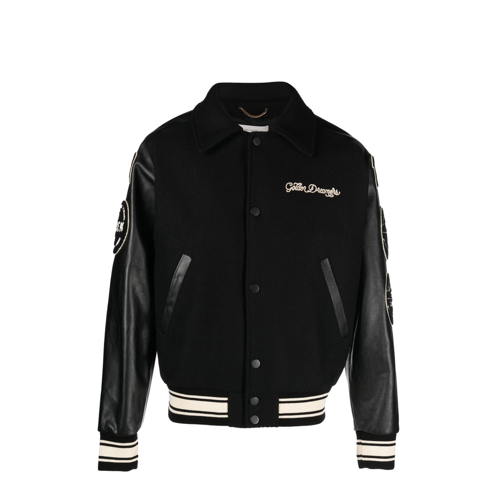 Black Wool Bomber Jacket with Patch