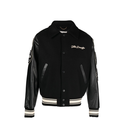 Black Wool Bomber Jacket with Patch