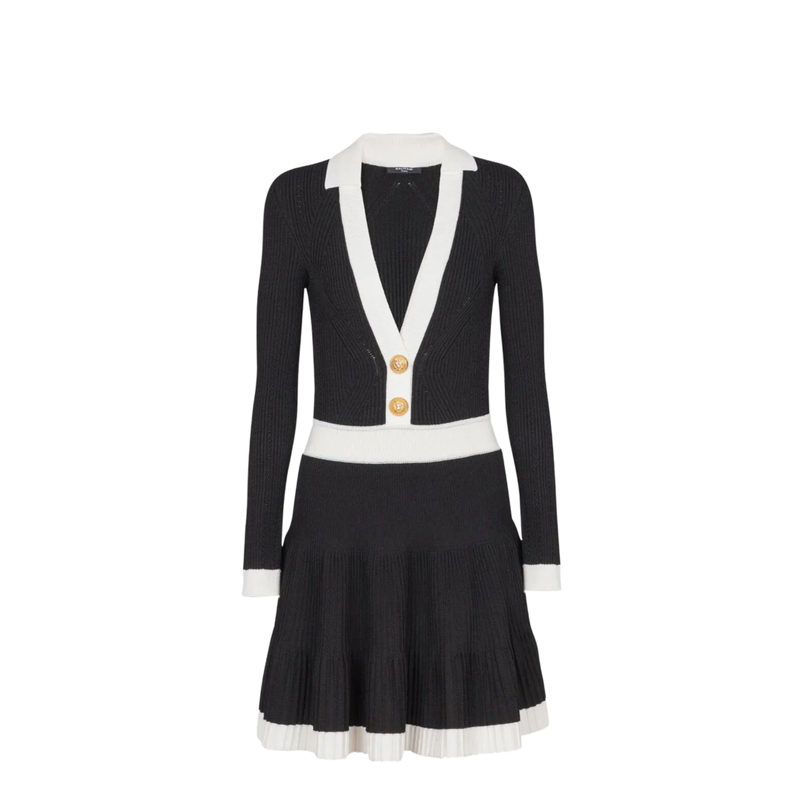 V-Neck Pleated Knit Dress