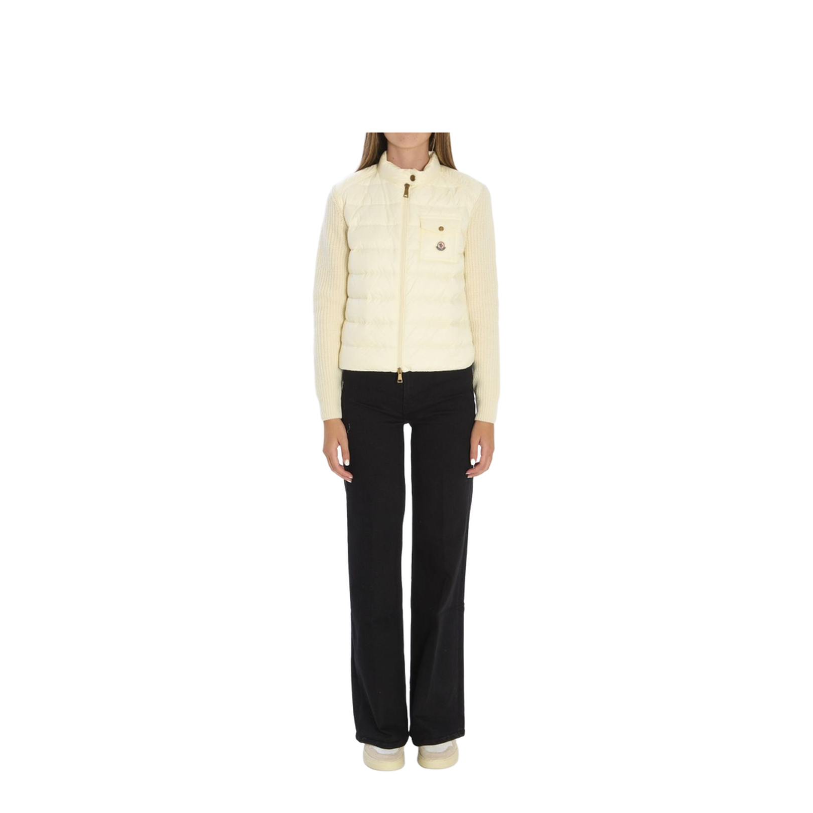 White Padded Wool Zip-Up Cardigan