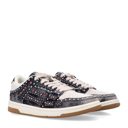Skel Top Black Sneaker With Beads And Crystals