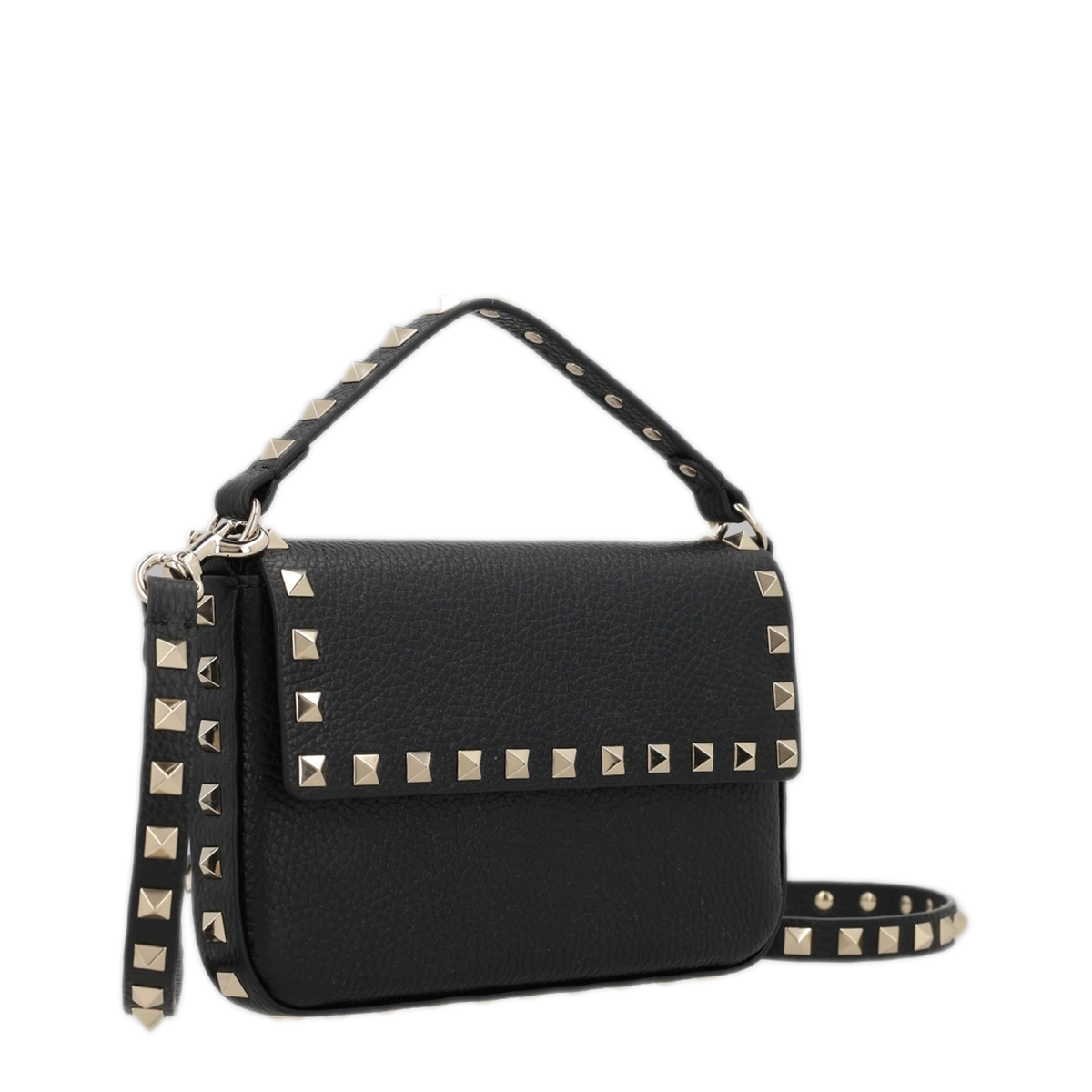 Rockstud Pouch In Grained Calfskin Leather, Black