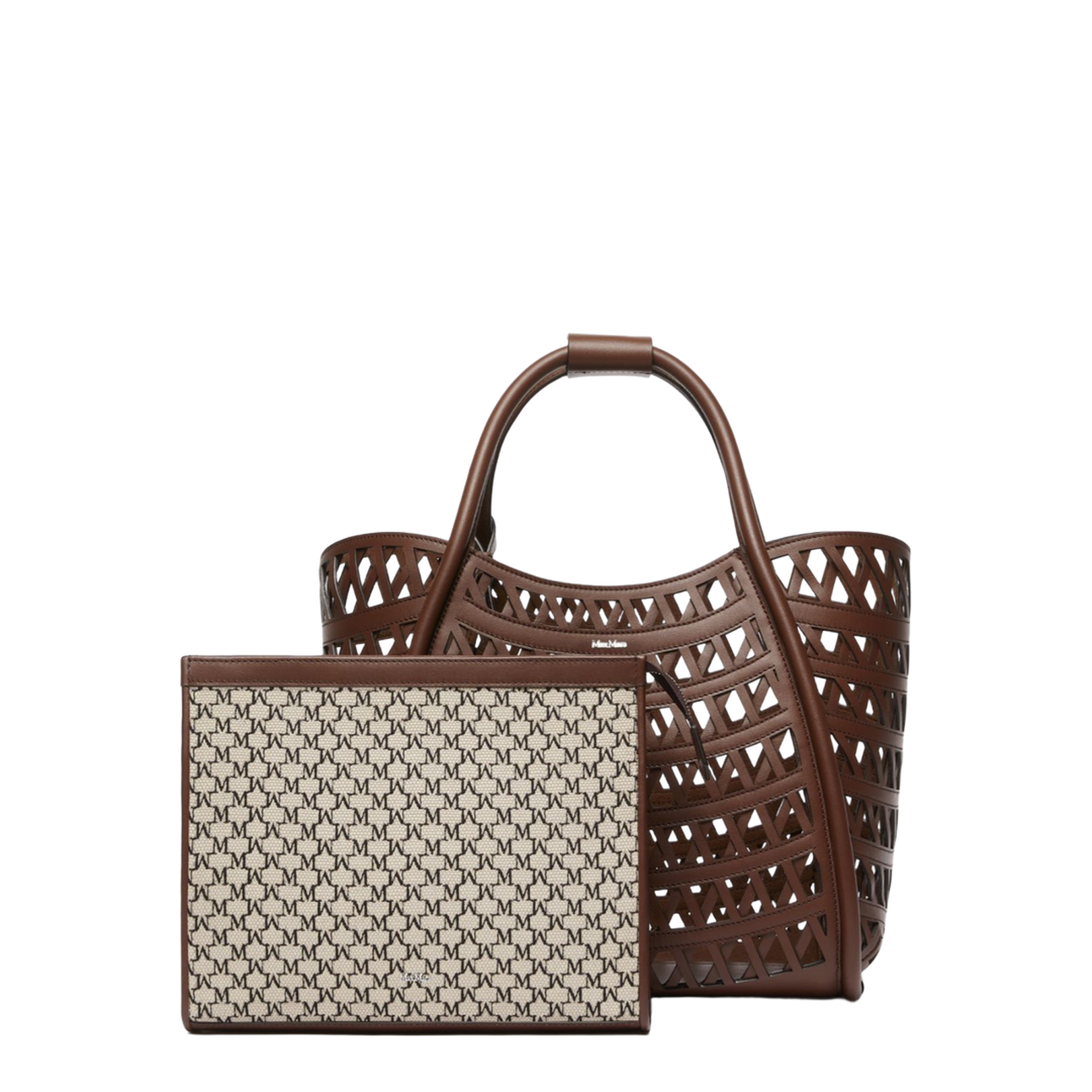 Woven Leather Small Marine Bag Dark Brown